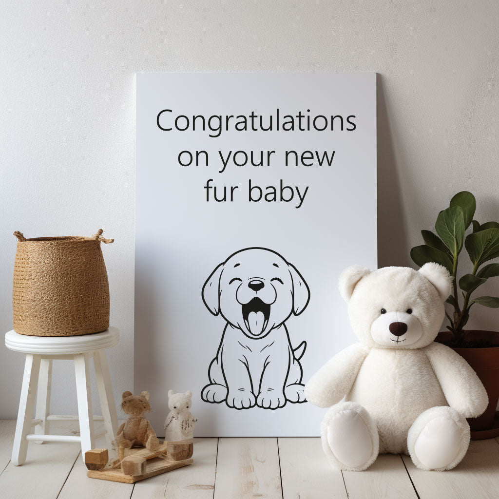 Thoughtful 'Congrats on the New Dog' greetings card, perfect for welcoming a beloved new companion.