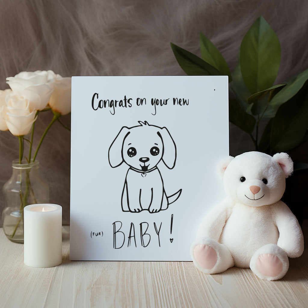 Charming 'Congratulations on Your New Dog' greetings card, perfect for celebrating the arrival of a new furry friend