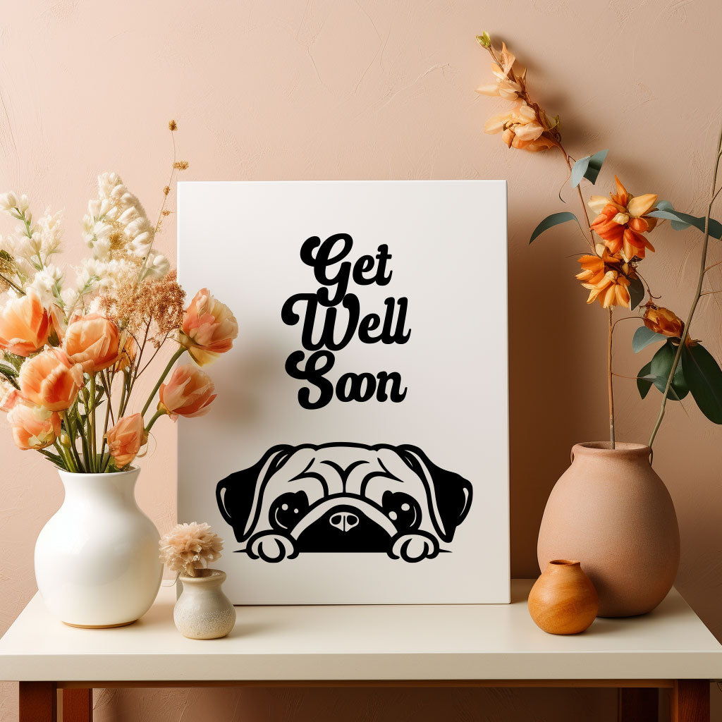 Charming &#39;Get Well Soon&#39; card featuring adorable dog-themed art, ideal for sending heartfelt wishes to friends