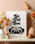 Charming 'Get Well Soon' card featuring adorable dog-themed art, ideal for sending heartfelt wishes to friends