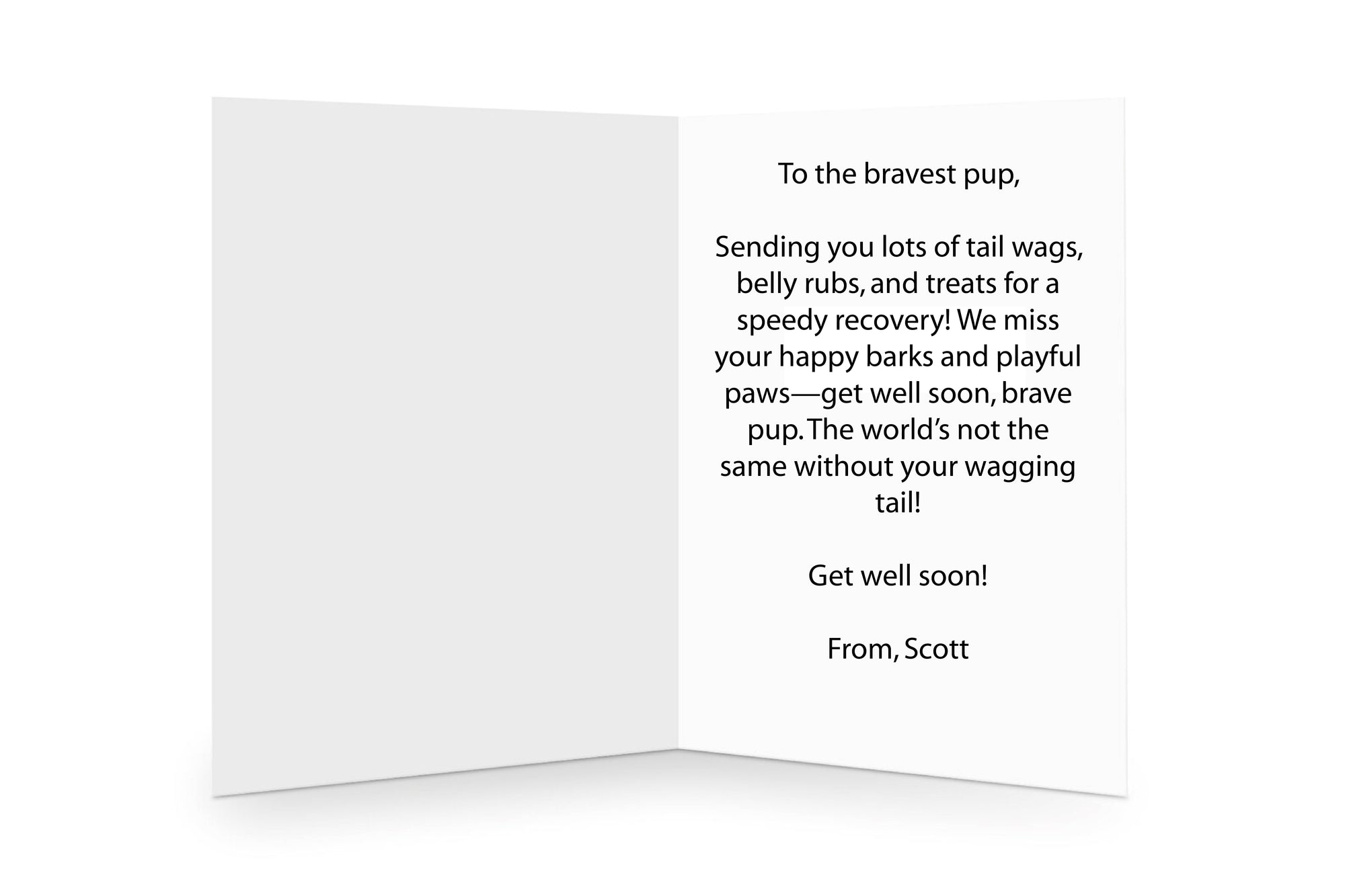 Customisable message inside a heartwarming &#39;Get Well Soon&#39; card, perfect for comforting friends in need.