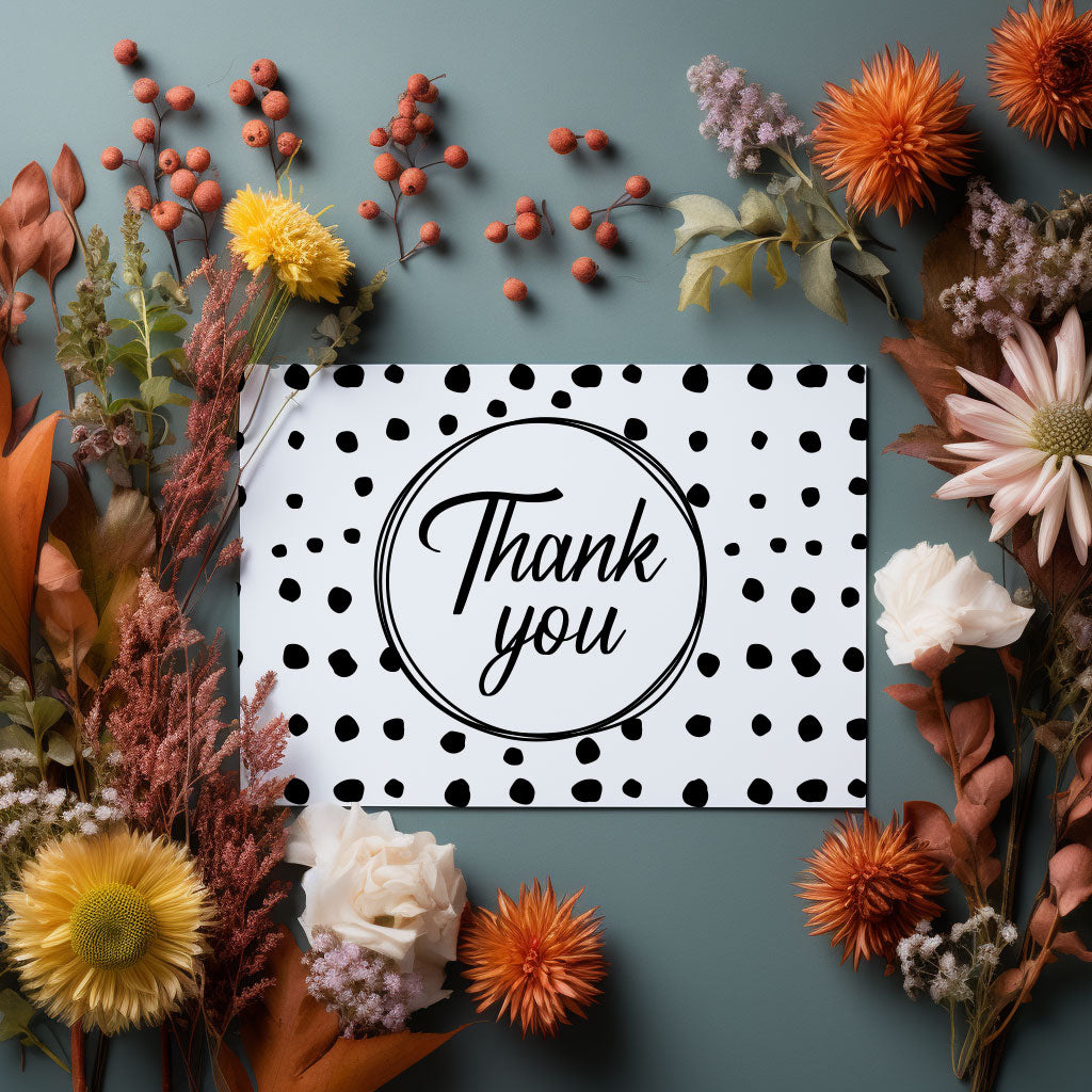 Charming 'Thank You' greetings card, perfect for offering a thoughtful message of appreciation.